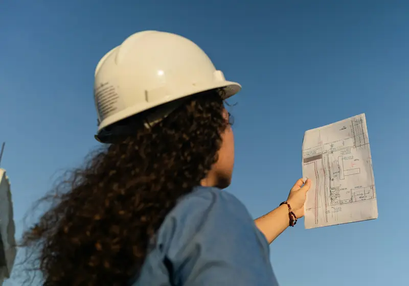 Profesional revisando planos de obra